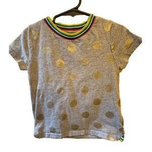 Mini Boden - Gold Dot Tshirt with Striped Neckline Detail